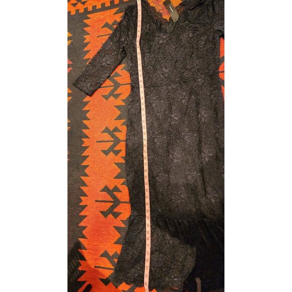 NEW Elegant Black Stretch Lace Ruffle Hem Midi Dress For Women Size Medium - Picture 6 of 11